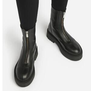 Flattered Alma Leather Ankle Boots Lugged Sole Zip Front Edgy Grunge Motto Sz 6